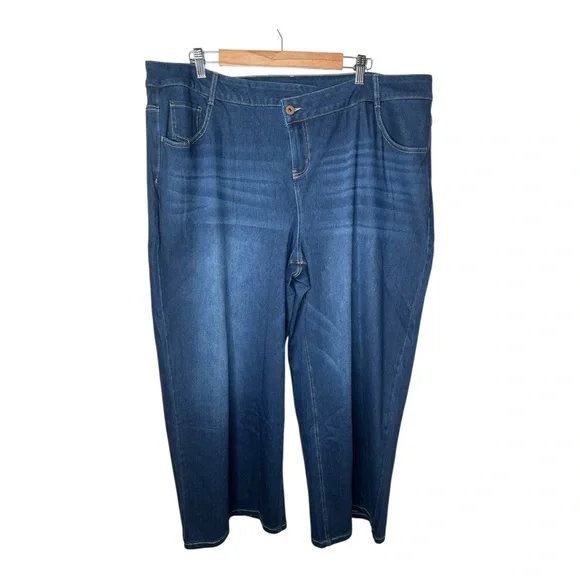 Halara Flex Asymmetric Wide Leg Jeans Size 2X Dark Wash Stretch New - Picture 1 of 8